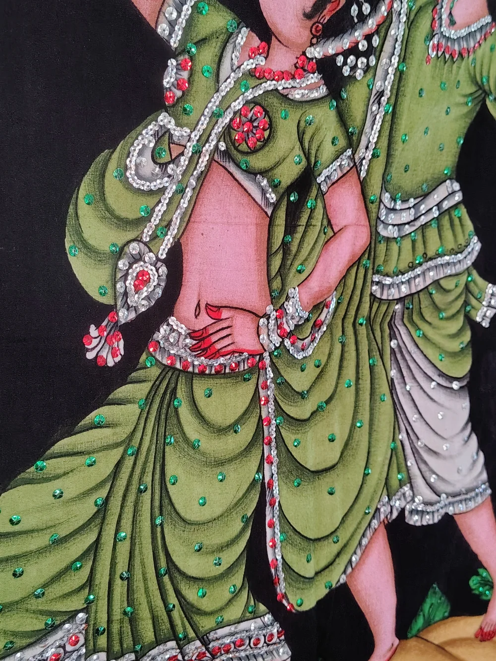 Mughal Art Tapestry/ Banner Handpainted Sequin Embellished Hindu India 36x23